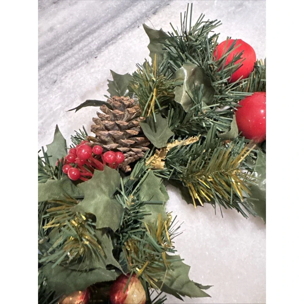 Pair Of Vintage Holiday Wreaths/candle Rings With Apples/berries/pine‎ Cones